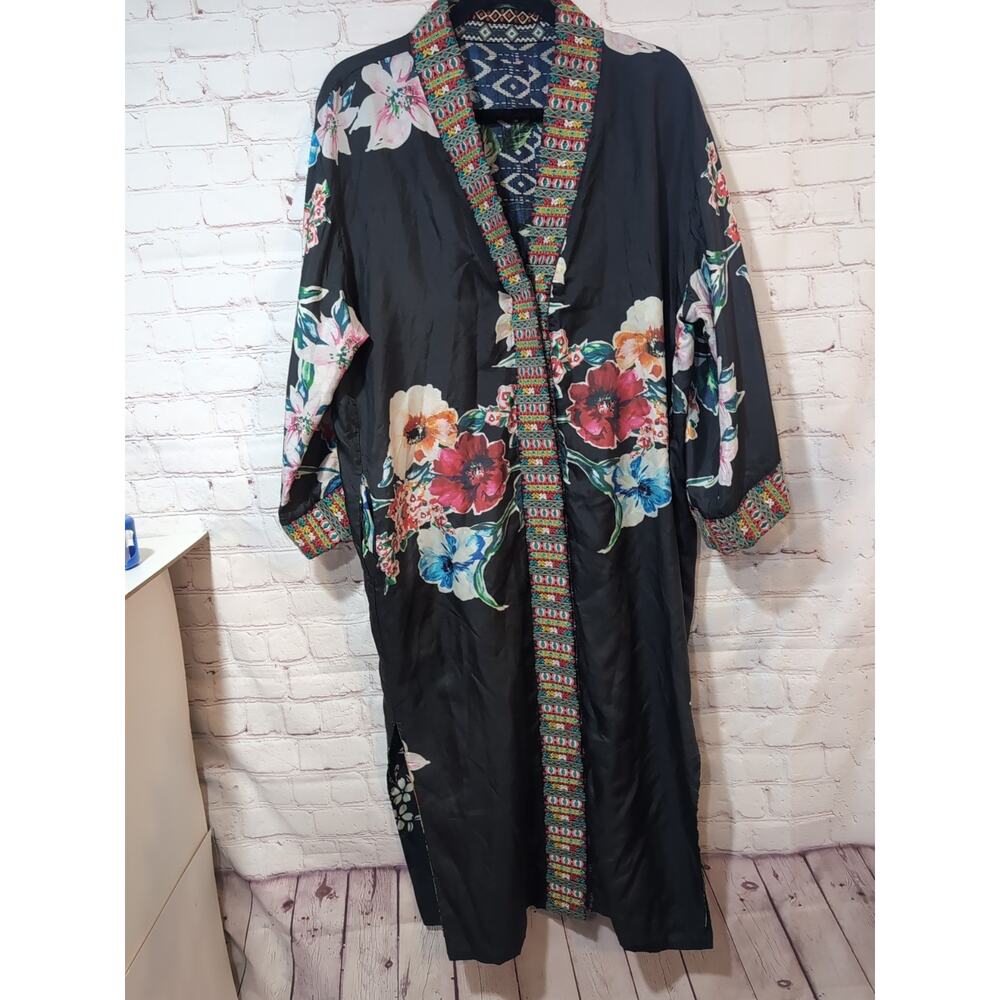 Johnny Was Eliza Reversible Kimono S Long 100% Silk Embroidered Rare Designer
